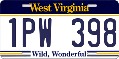 WV license plate 1PW398