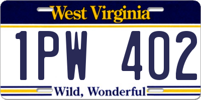WV license plate 1PW402