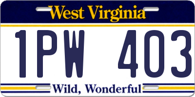 WV license plate 1PW403