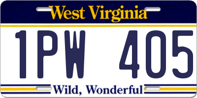 WV license plate 1PW405
