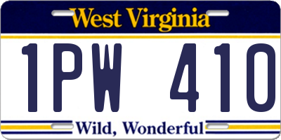 WV license plate 1PW410
