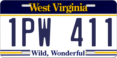 WV license plate 1PW411