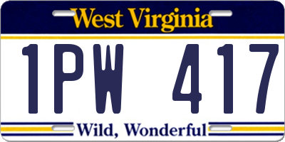 WV license plate 1PW417