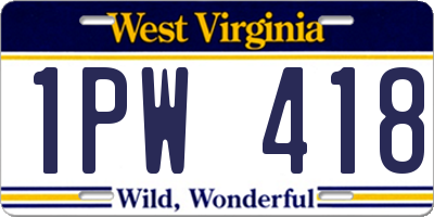 WV license plate 1PW418