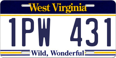 WV license plate 1PW431