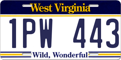 WV license plate 1PW443
