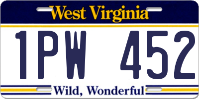 WV license plate 1PW452