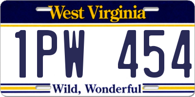 WV license plate 1PW454
