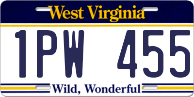 WV license plate 1PW455