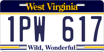 WV license plate 1PW617