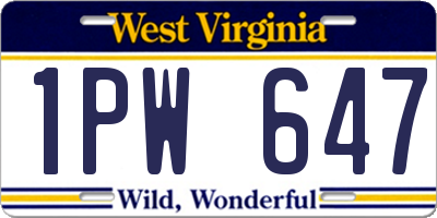 WV license plate 1PW647