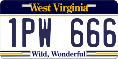 WV license plate 1PW666