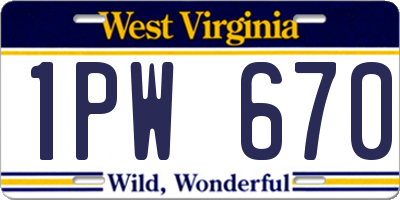 WV license plate 1PW670