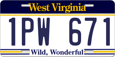 WV license plate 1PW671