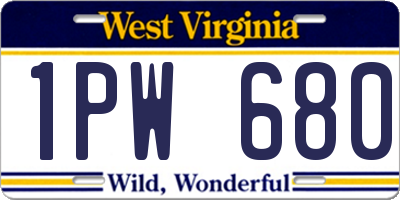 WV license plate 1PW680