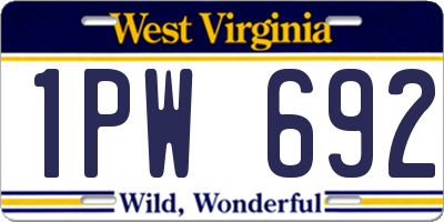 WV license plate 1PW692