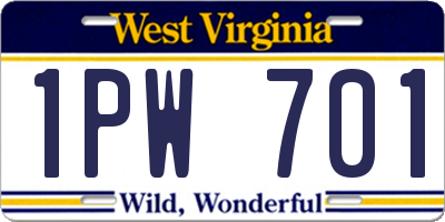 WV license plate 1PW701
