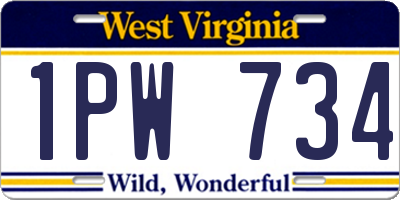 WV license plate 1PW734