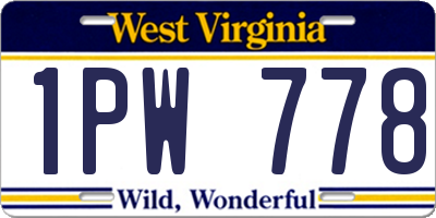WV license plate 1PW778