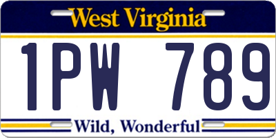 WV license plate 1PW789