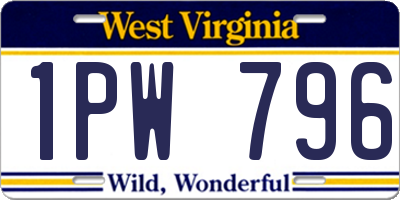 WV license plate 1PW796