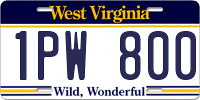 WV license plate 1PW800
