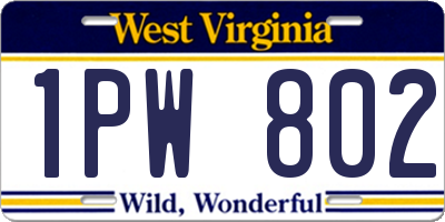 WV license plate 1PW802