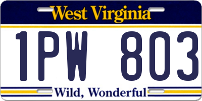 WV license plate 1PW803