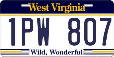 WV license plate 1PW807