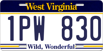 WV license plate 1PW830