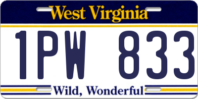 WV license plate 1PW833