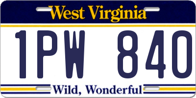 WV license plate 1PW840
