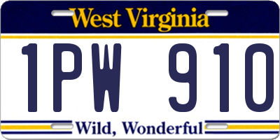 WV license plate 1PW910
