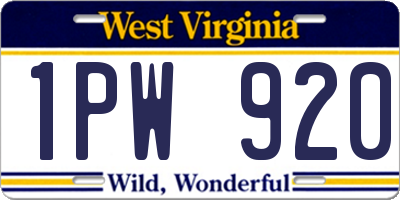 WV license plate 1PW920