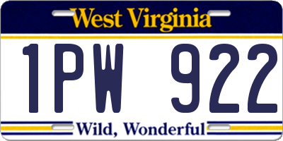 WV license plate 1PW922