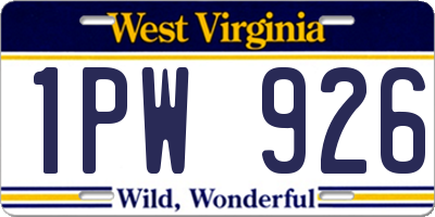 WV license plate 1PW926