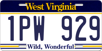WV license plate 1PW929