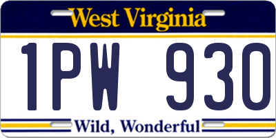 WV license plate 1PW930