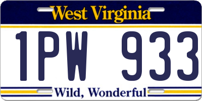 WV license plate 1PW933