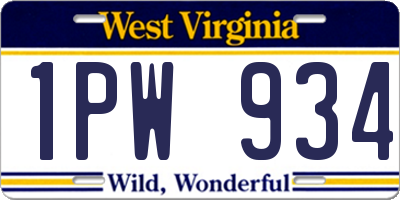 WV license plate 1PW934