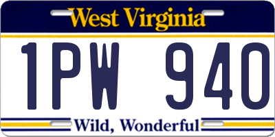 WV license plate 1PW940