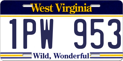 WV license plate 1PW953