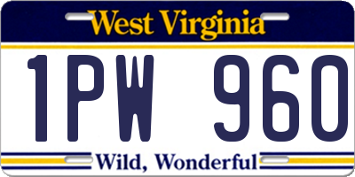 WV license plate 1PW960