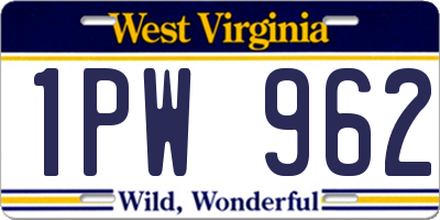 WV license plate 1PW962