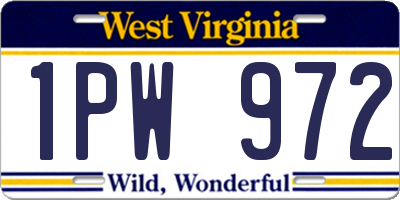 WV license plate 1PW972