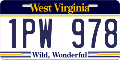 WV license plate 1PW978