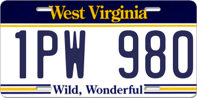 WV license plate 1PW980