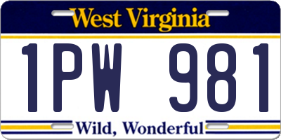 WV license plate 1PW981