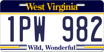 WV license plate 1PW982