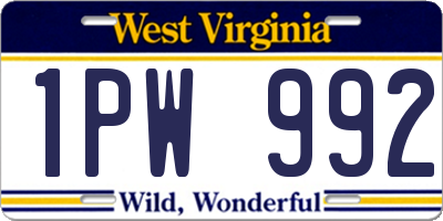 WV license plate 1PW992